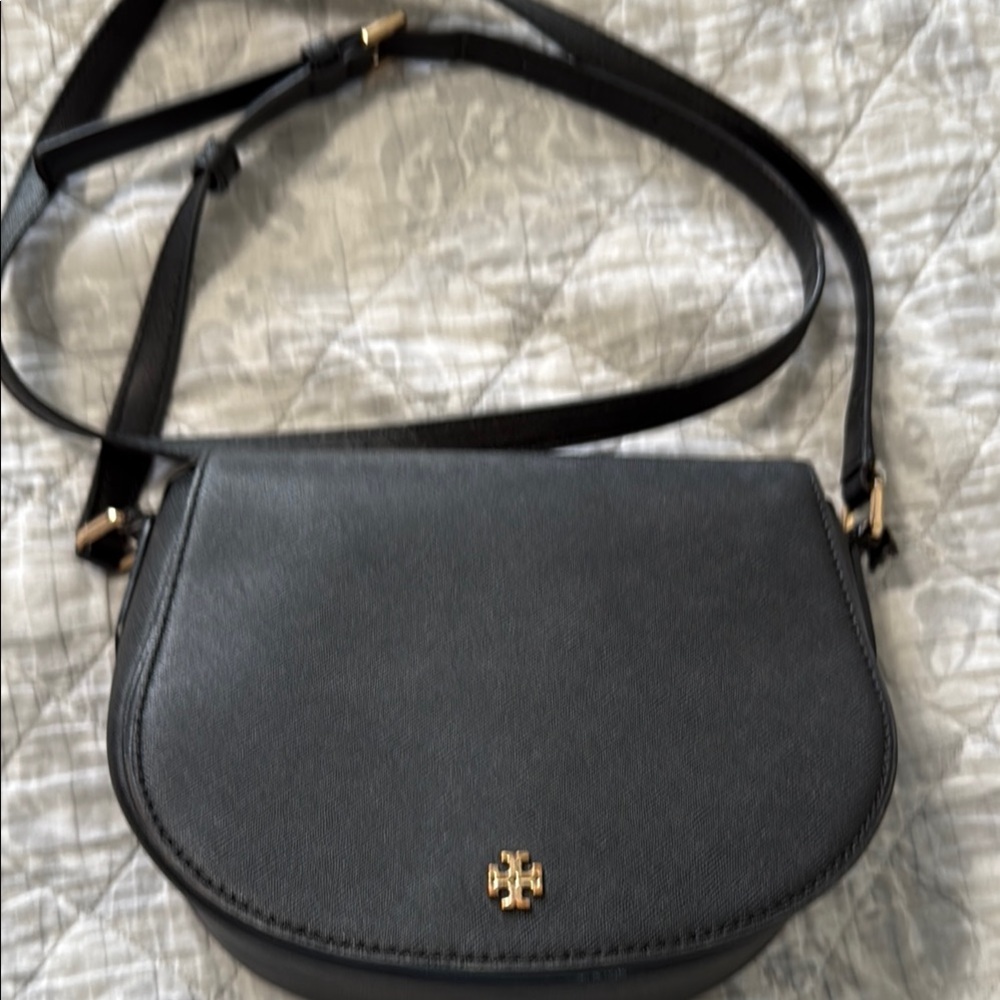 Tory Burch Black Leather Saddle Crossbody